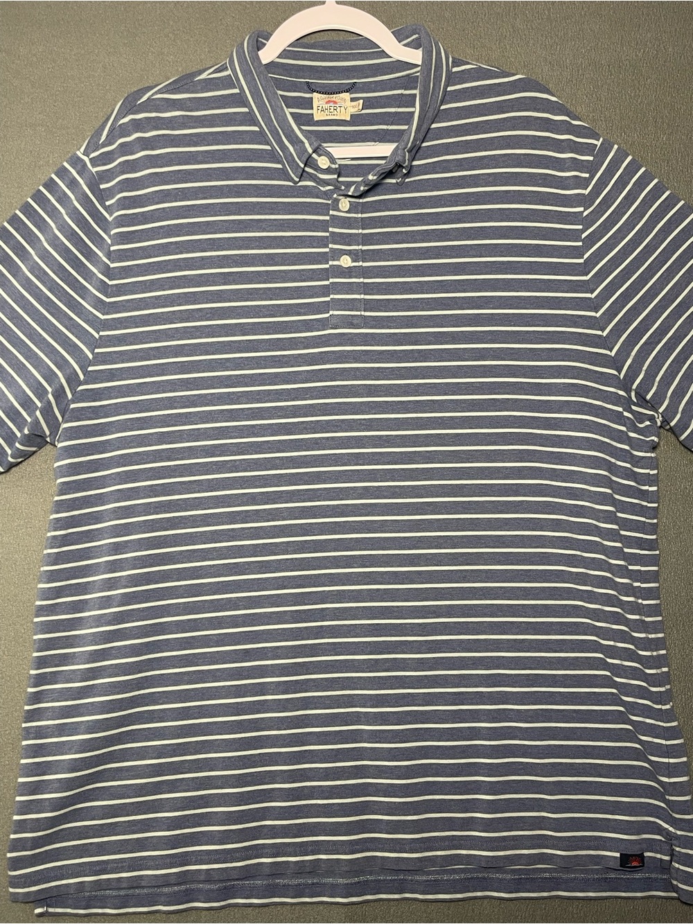 Faherty Brand Blue White Striped Polo Shirt XXL Organic Cotton Stretch Coastal